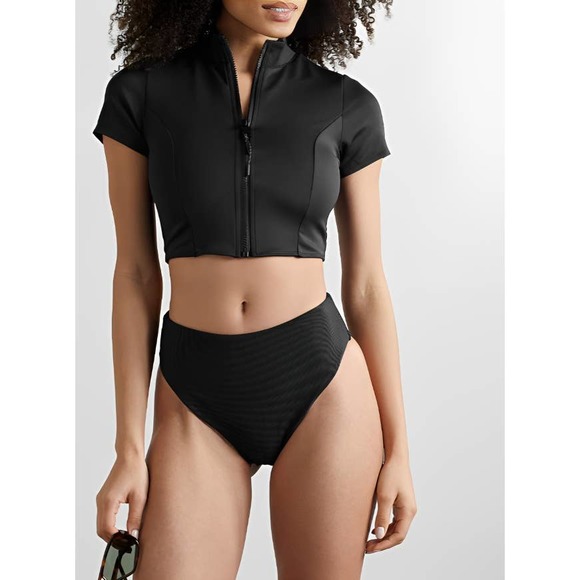 Good American Other - Good American Good Waist Black Ribbed Bikini Bottom Size 1/Small Stretch Beach